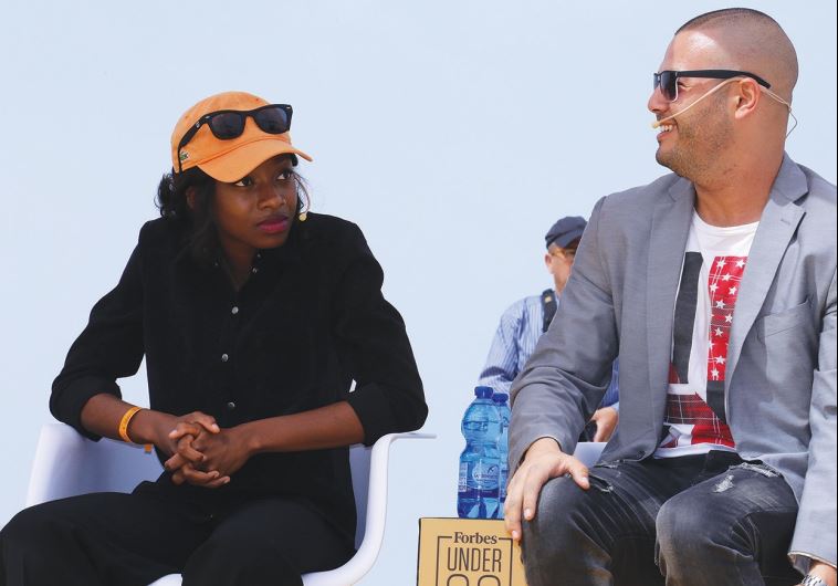 English rapper Little Simz (left) with Palestinian rapper Saz
