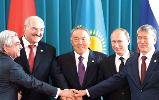 MEETING OF (from left to right) President Serzh Sargsyan of Armenia, President Alexander Lukashenko of Belarus, President Nursultan Nazarbayev of Kazakhstan, President Vladimir Putin of Russia and President Almazbek Atambayev of Kyrgyz Republic.