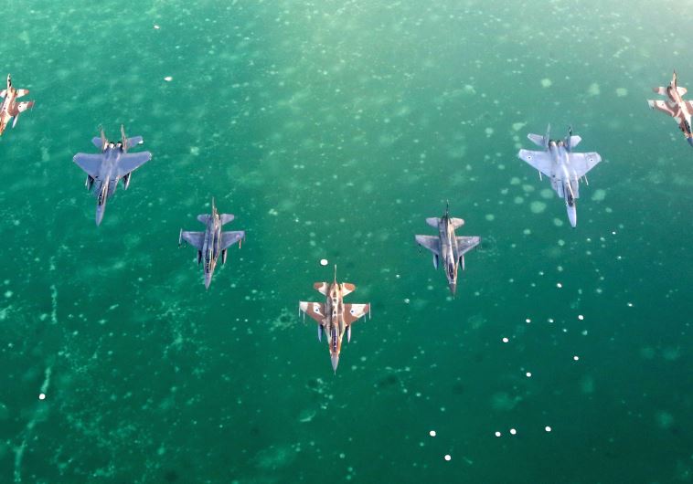IAF fighter jets fly over the Dead Sea