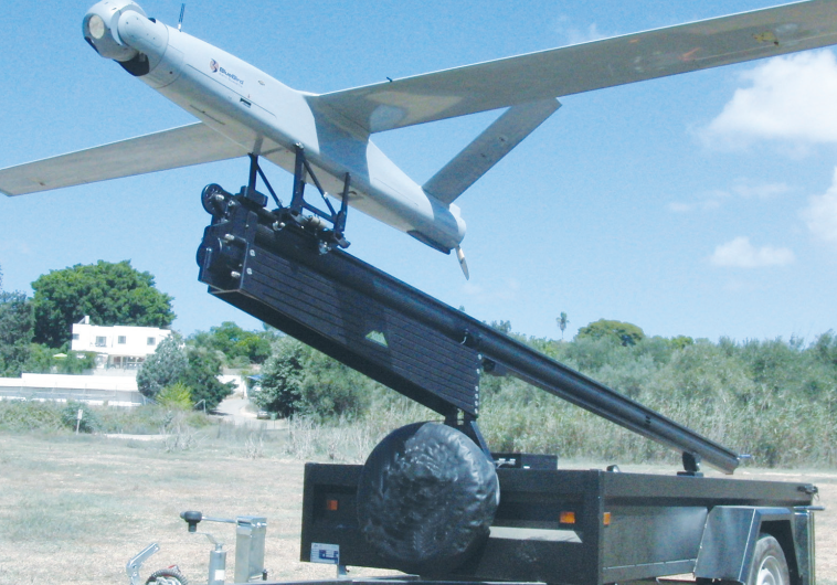 AN IDF DRONE carrying the CONTROP T-Stamp triple-sensor, small stabilized payload is ready for launch.