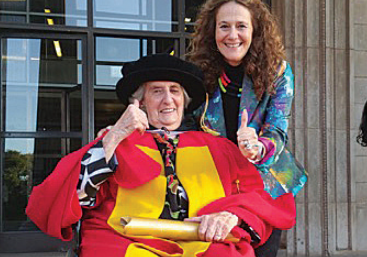 ESMÉ BERMAN celebrates receiving her honorary doctorate on the steps of the University of the Witwatersrand with her daughter, Kathy, on March 30.