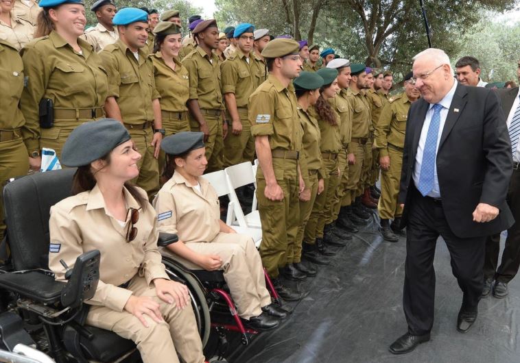 PRESIDENT REUVEN RIVLIN pays a surprise visit to some of the 120 outstanding soldiers who will be honored as part of the 68th Independence Day celebrations in Jerusalem