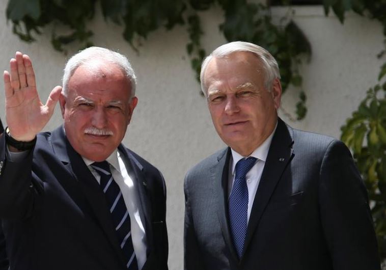 Palestinian Foreign Minister Riyad al-Maliki and French Foreign Minister Jean-Marc Ayrault.