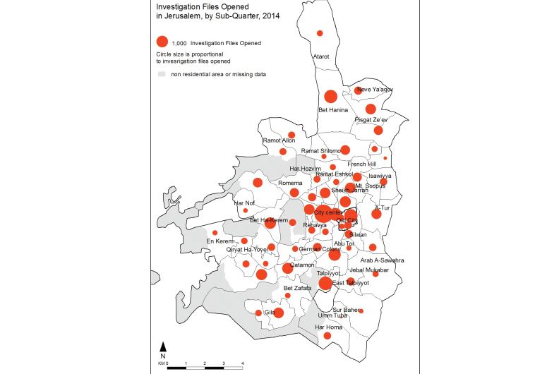 Investigation files opened in Jerusalem, by sub-quarter, 2014