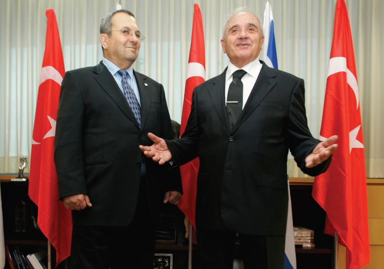 Turkey’s Defense Minister Vecdi Gonul stands with Israeli counterpart Ehud Barak before a meeting in Tel Aviv in 2008, when defense ties between the countries were still strong