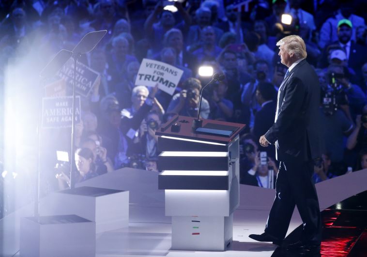 Republican U.S. presidential candidate Donald Trump appears onstage to introduce his wife Melania at the Republican National Convention in Cleveland, Ohio, USA