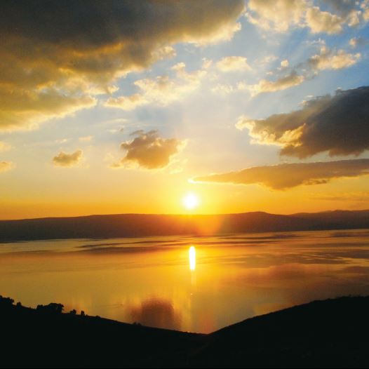 The sun sets over the sea of Galilee