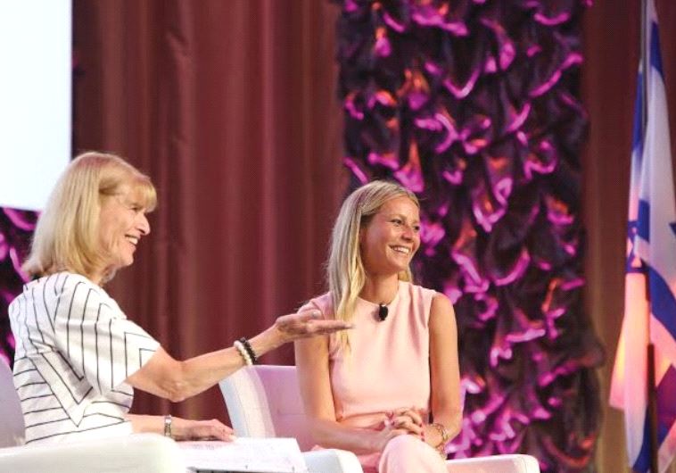 HADASSAH WOMEN’S Zionist Organization of America National President Ellen Hershkin (left) makes a presentation to award-winning actress Gwyneth Paltrow.