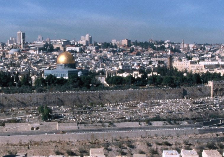 A view of the Mount of Olives and the Temple Mount