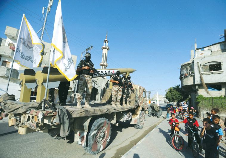 PALESTINIAN MEMBERS of a Hamas unit parade in Gaza on Sunday