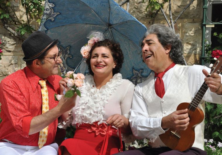 (From left) Jack Shvili, Limor Eshayek and Avraham Cohen perform in ‘Queen of the Neighborhood: Love in Yemin Moshe.’