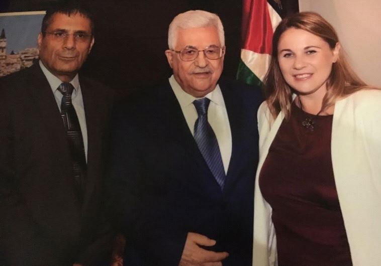 Zionist Union MKs Ksenia Stevlova and Yossi Yona meet with Palestinian Authority President Mahmoud Abbas in Ramallah 