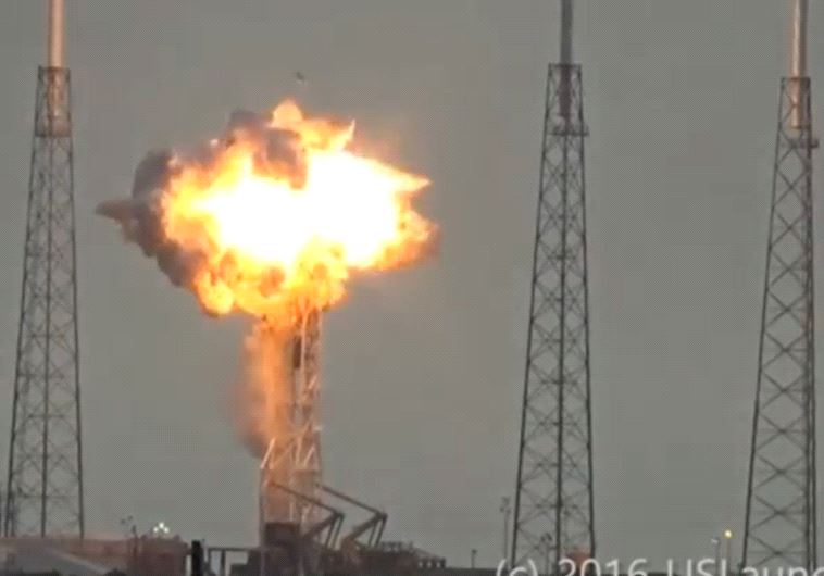 The Falcon-6 rocket, which carried Israel's Amos-6 satellite, bursting into flames at Kennedy Space Center in Cape Canaveral, Florida