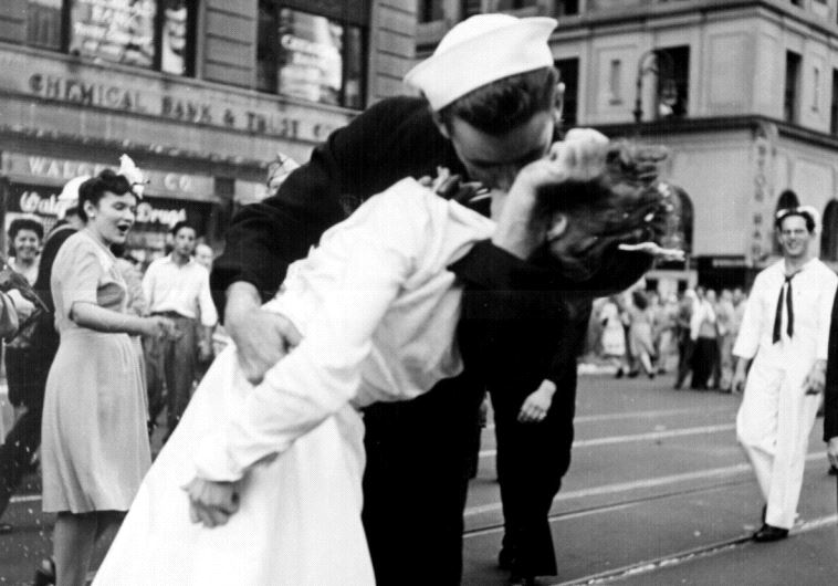 The iconic Times Square kiss in New York on the day World War II ended