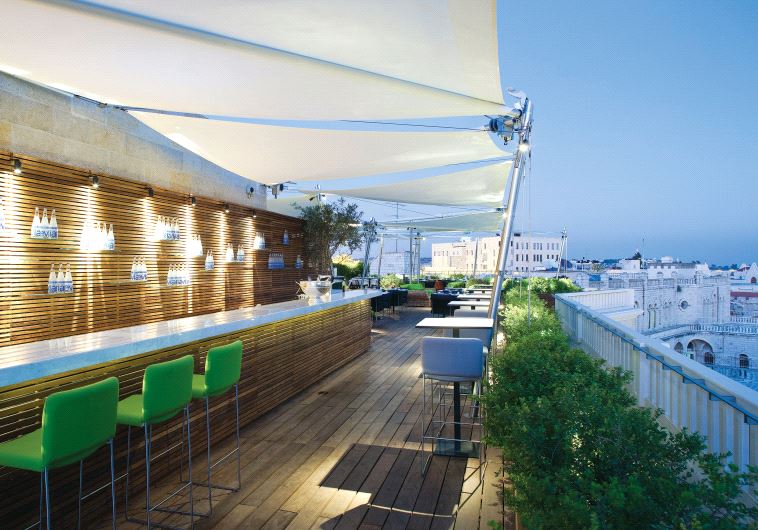 The hotel's rooftop restaurant, looking over the Old City of Jerusalem