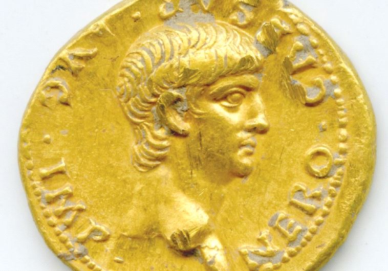The gold coin bearing the image of Roman Emperor Nero discovered on Mount Zion