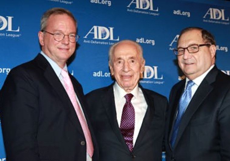 Former ADL national director Abraham H. Foxman presented two of ADL's top awards to Shimon Peres, the ninth president of the State of Israel, and Eric Schmidt, former executive chairman of Google.