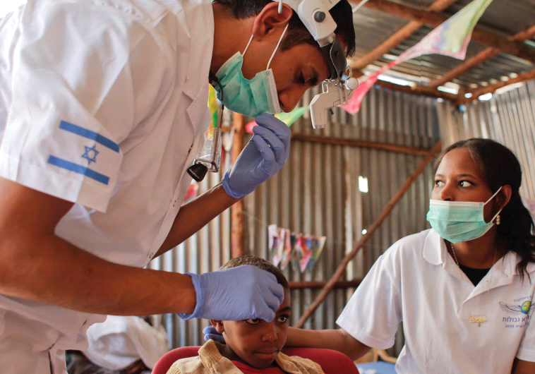 Fighters for Life volunteers are seen at a makeshift medical clinic in Ethiopia