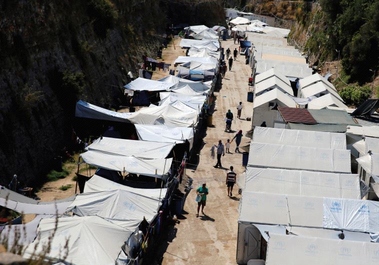 Migrant housing is seen on the Greek island of Chios