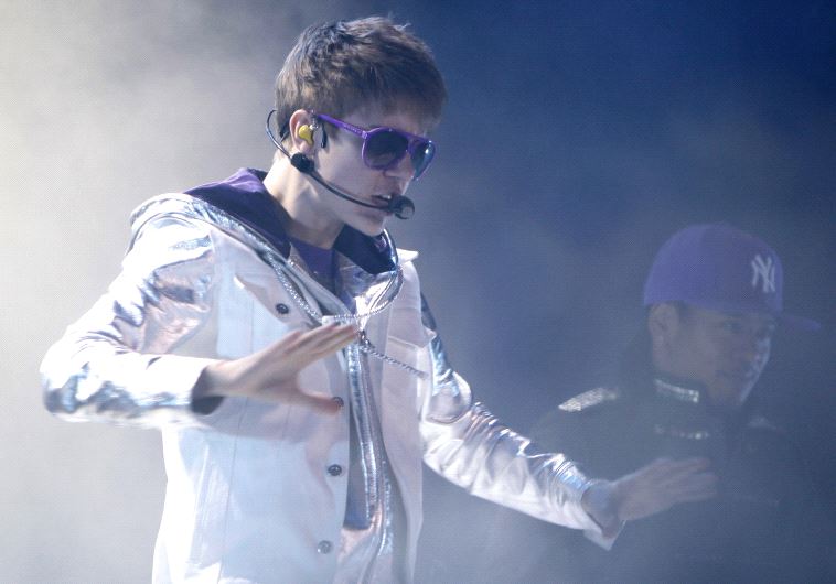 Justin Bieber performing during his 2011 concert in Tel Aviv