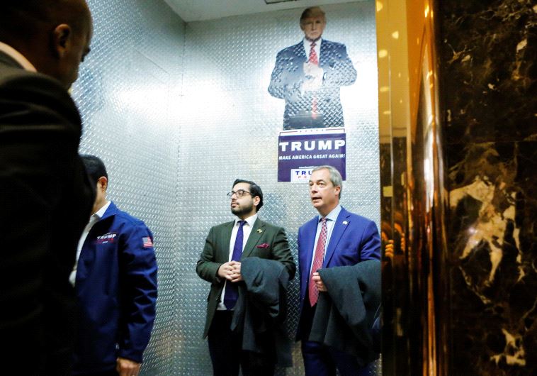 Nigel Farage, leader of the United Kingdom Independence Party (UKIP), arrives at Republican president-elect Donald Trump's Trump Tower in New York
