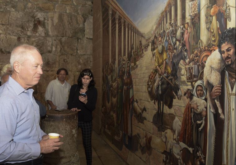 Housing and Construction Minister Yoav Galant (center) tours the Cardo section of the Jewish Quarter on Wednesday morning.