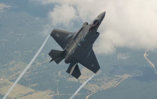 The Lockheed Martin F35 fighter jet plane, also known as the Adir, in a test flight