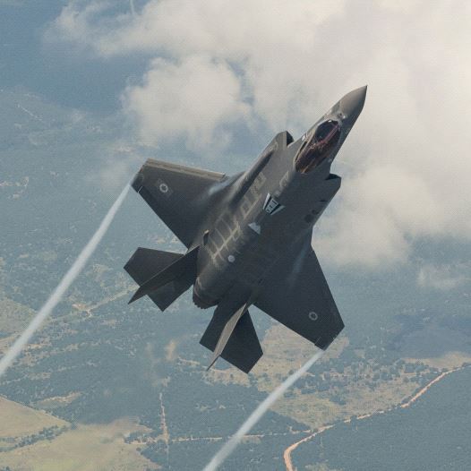 The Lockheed Martin F35 fighter jet plane, also known as the Adir, in a test flight
