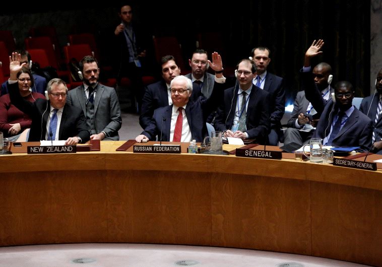 Members vote on a resolution at the UN Security Council in New York