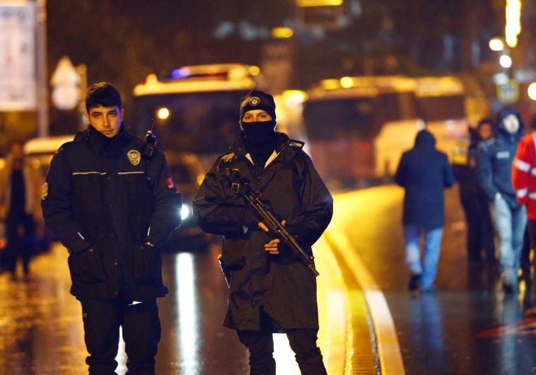Police secure an area near an Istanbul nightclub, following a gun attack, Turkey, January 1, 2017