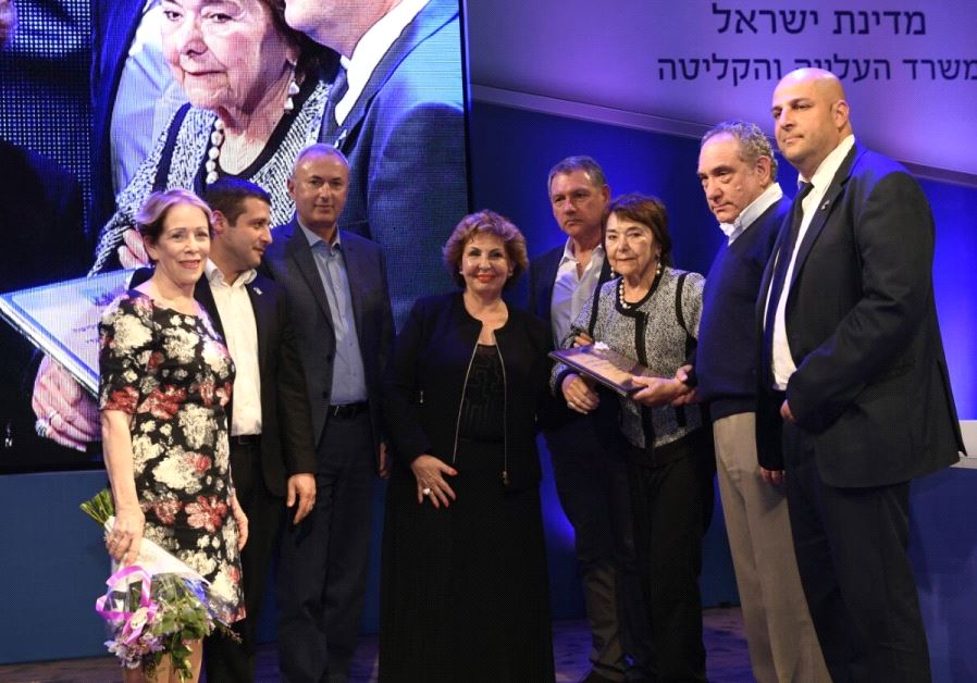 Immigrant Absorption Minister Sofa Landver with the volunteers awarded for their outstanding volunteer work in the field of absorption, at the Nalaga'at Center in Jaffa on Wednesday evening