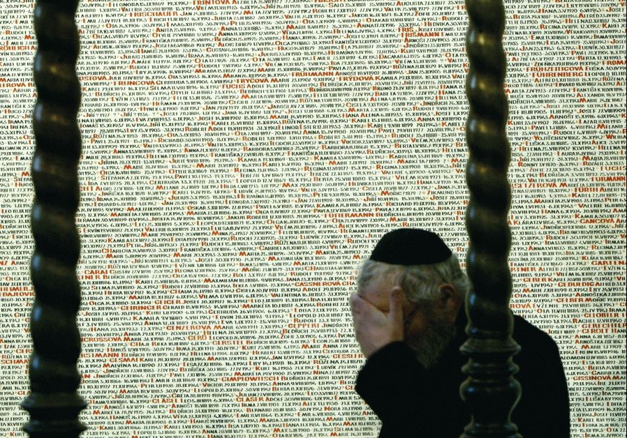 The Pinkas Synagogue in central Prague. The walls in the synagogue are overwritten with some 80,000 names of the Czech Jews who died in the Holocaust