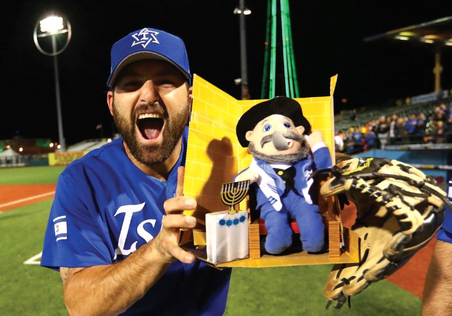 The merry prankster Cody Decker celebrates winning the Brooklyn qualifier with his Mensch on the Bench team mascot