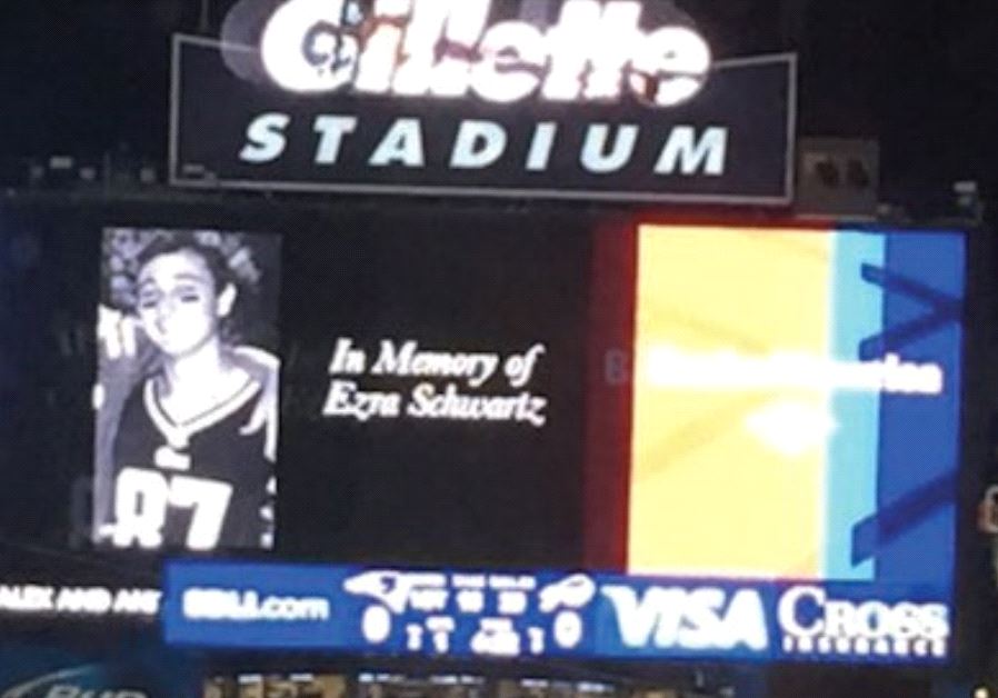 EZRA SCHWARTZ being honored with a moment of silence at a New England Patriots game in 2015.