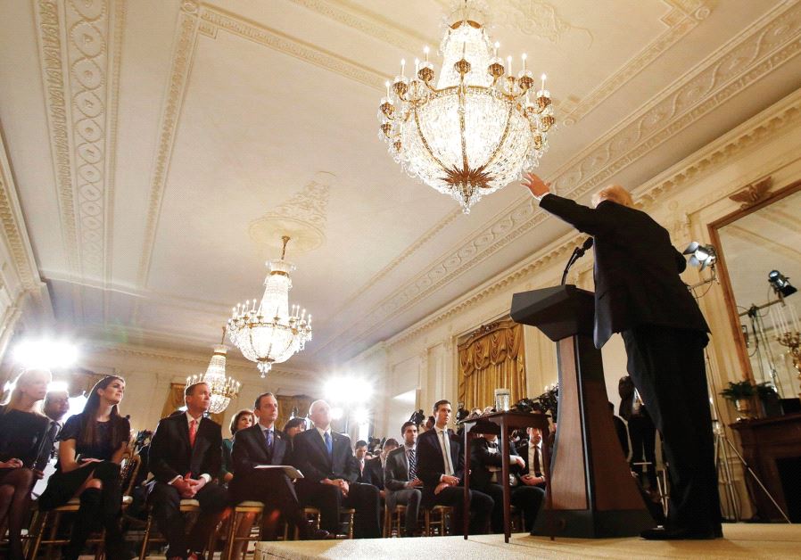 US President Donald Trump speaks at a press conference