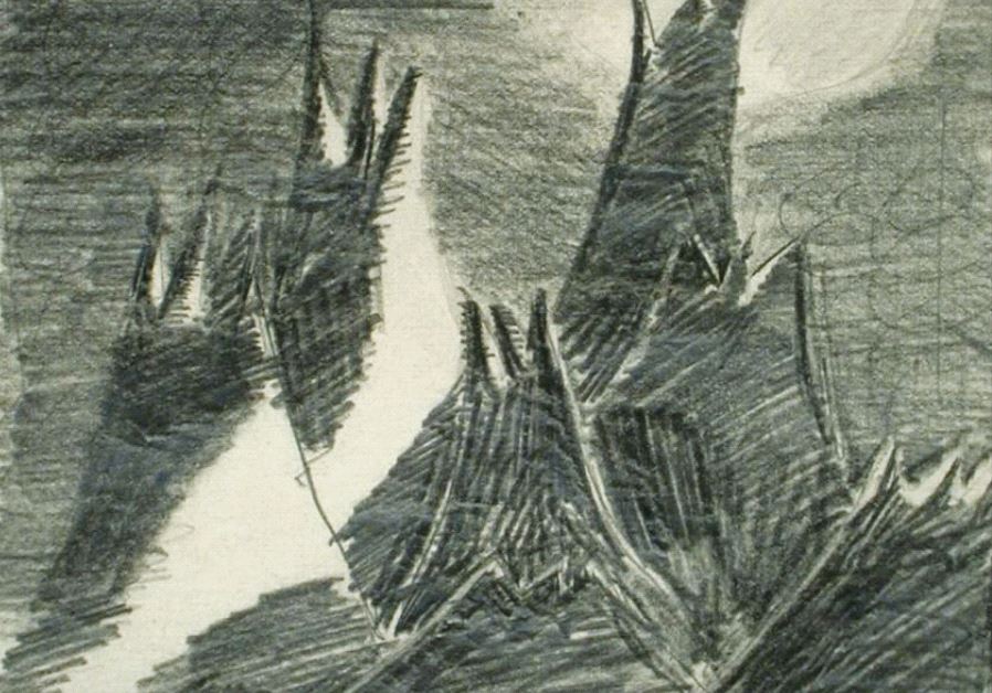 Moon landscape pencil on paper, as painted by 14-year-old Jewish prisoner Petr Ginz (1928-1944) in Terezin Ghetto in 1942. He died in Auschwitz two years later