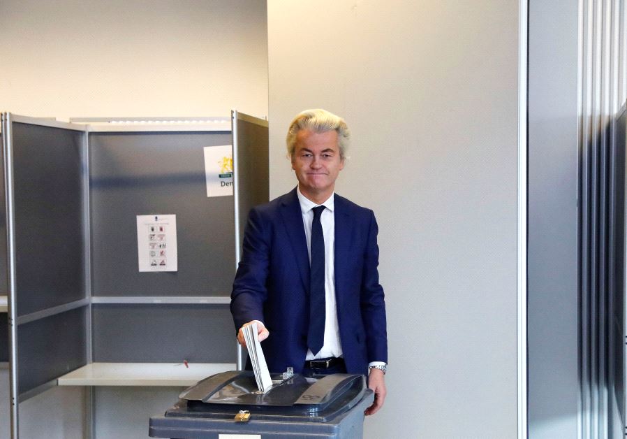 Dutch far-right politician Geert Wilders of the PVV party votes in the general election in The Hague, Netherlands, March 15, 2017.