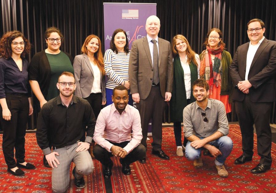 US ENVOY Jason Greenblatt (center) poses with Israeli students in Jerusalem after a meeting to discuss their views and perspectives on the future. 
