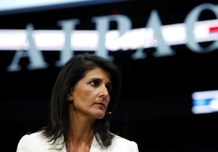 U.S. Ambassador to the United Nations NIkki Haley speaks to the American Israel Public Affairs Committee (AIPAC) policy conference in Washington, US