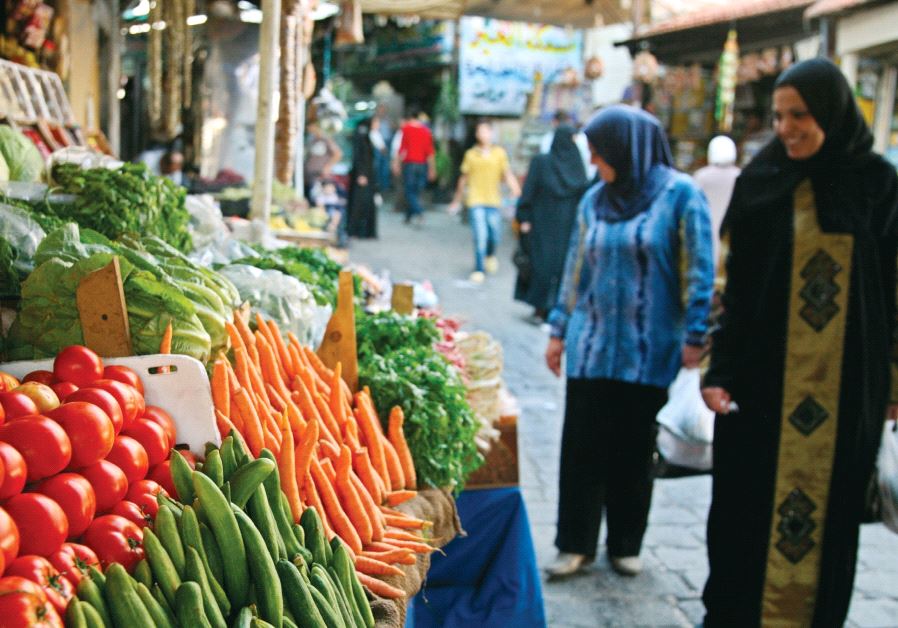 A shop selling vegetables is seen at al-Shikh Muhialdin in Damascus in August 2008