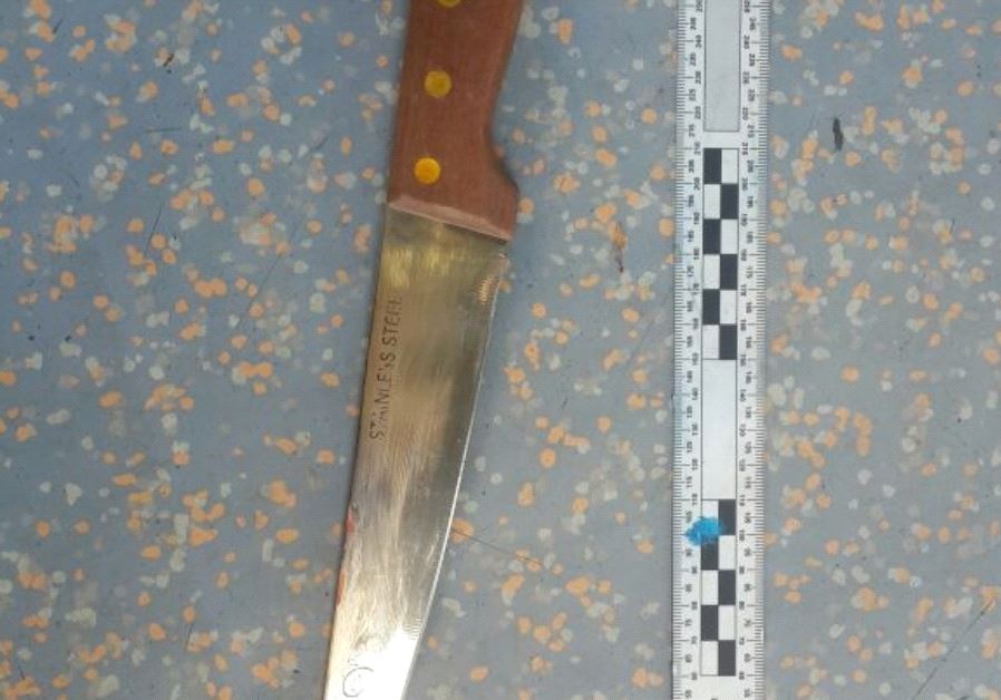 The knife used by the terrorist to carry out the terror attack at the capital's light rail on Friday, April 14. 