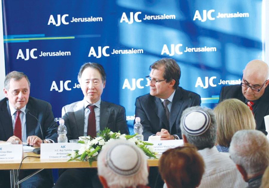 PARTICIPATING IN A panel discussion in Jerusalem on Thursday are, from left, Greek Ambassador Konstantinos Bikas, Japanese Ambassador Koji Tomita, Italian Ambassador Francesco Maria Talo and the IBA’s Elihu Ben-Onn