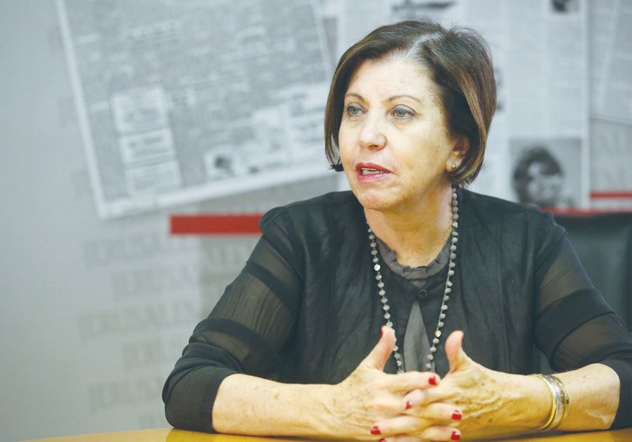 MERETZ HEAD Zehava Gal-On addresses staff at ‘Post’ headquarters in the capital.