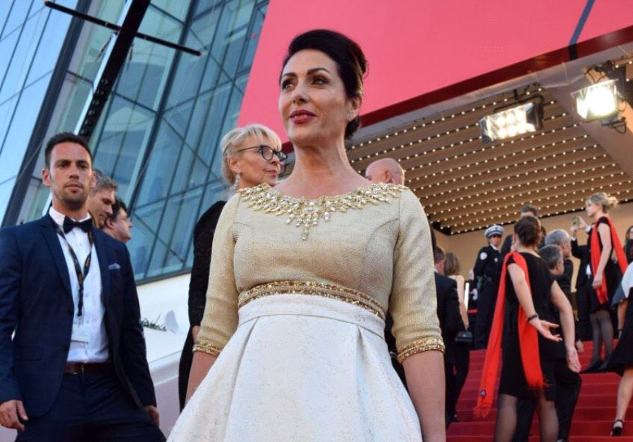Miri Regev with her Jerusalem of Gold dress at the 69th Cannes Film Festival