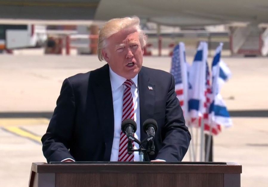 US President Donald Trump speaks at Ben Gurion Airport