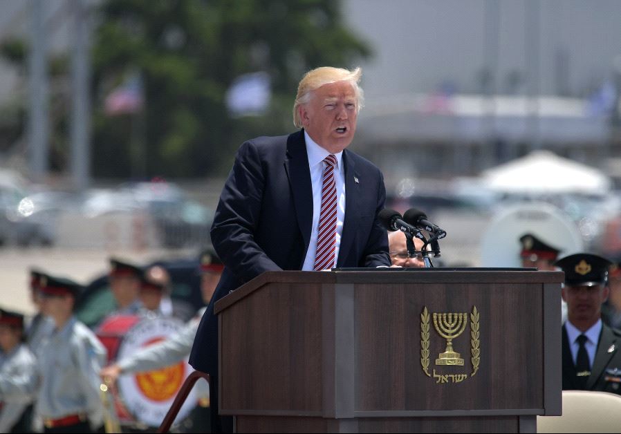 US President Donald Trump speaks during a welcome ceremony upon his arrival at Ben Gurion International Airport in Tel Aviv on May 22, 2017, as part of his first trip overseas