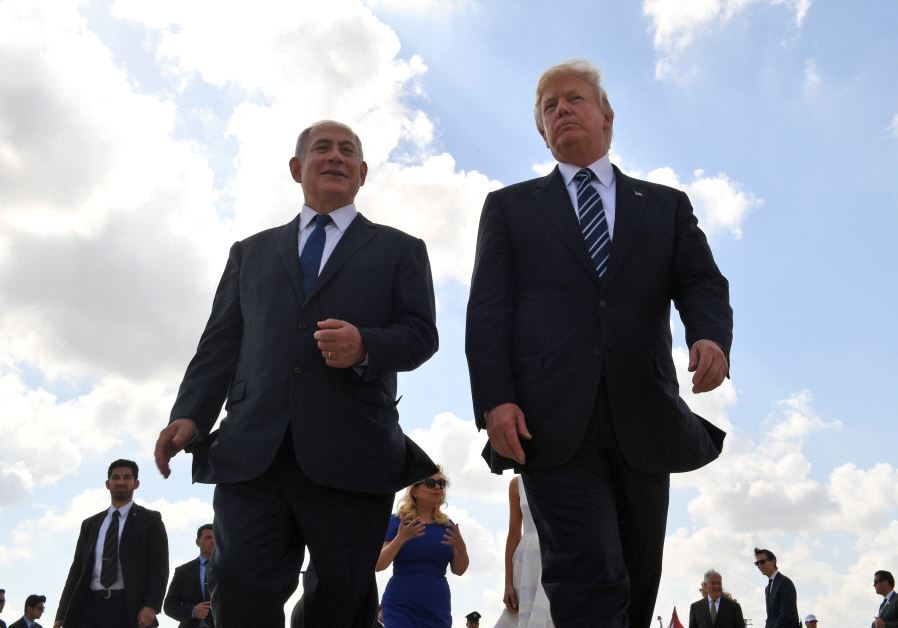 Prime Minister Benjamin Netanyahu and US President Donald Trump at Ben Gurion International Airport