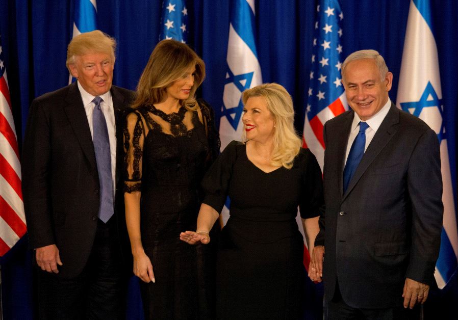 US President Donald Trump, first lady Melania, Prime Minister Benjamin Netanyahu and his wife Sara in Jerusalem May 22, 2017
