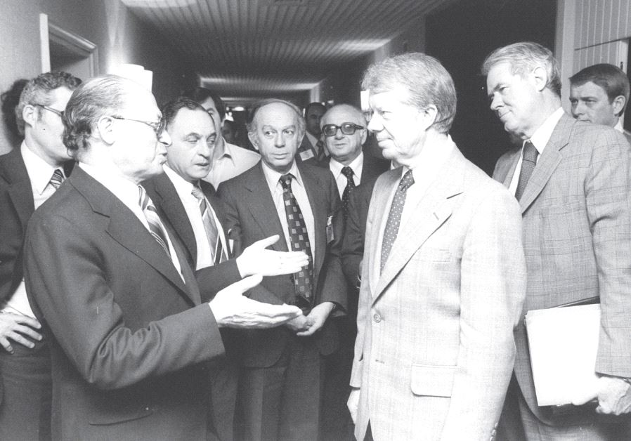 US President Jimmy Carter (right) and prime minister Menachem Begin meet at the King David Hotel in Jerusalem in March 1979