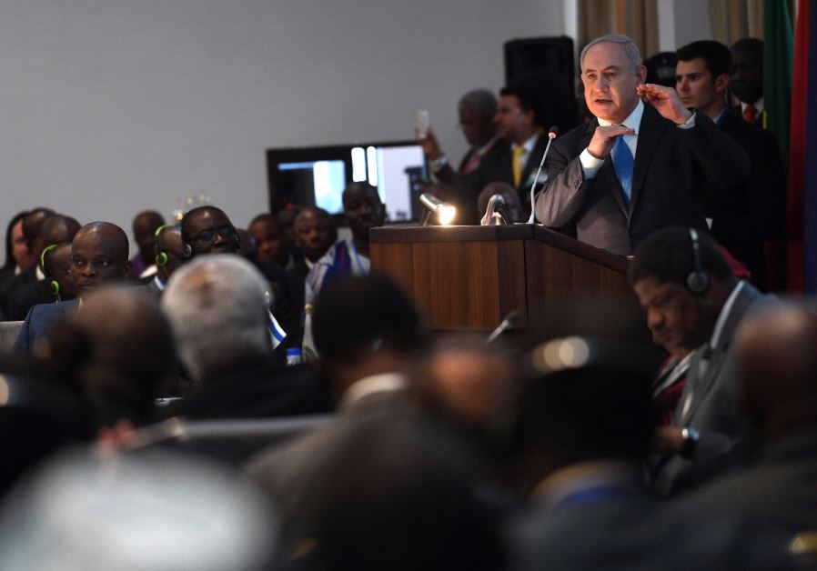Prime Minister Benjamin Netanyahu speaking to African leaders in Liberia on June 4, 2017